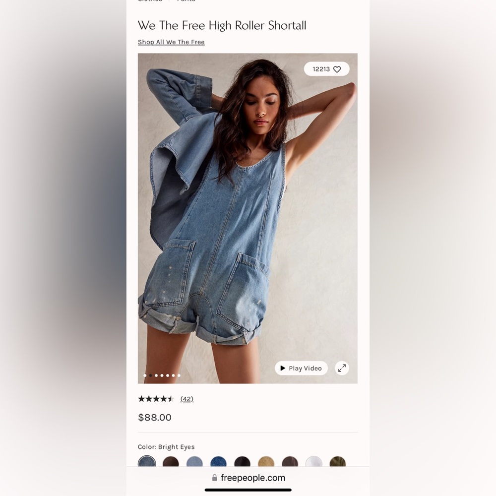 We the Free High Roller Shortalls- Size Small